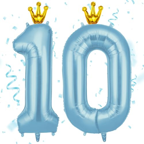 AOOSU Zahlen Luftballon Geburtstag 10 Blau, 40 Zoll Geburtstagsdeko Ballon 10, Riesige Folienballon mit Krone für Mädchen Jungen Geburtstagsparty Deko, Jubiläum Deko