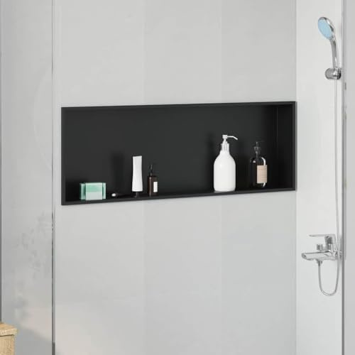Niche de douche en acier inoxydable noir 90 x 30 x 9,5 cm pour rangement de salle de bain, étagère murale avec compartiment ouvert pour ustensiles de douche, intérieur étagère de douche en matériau