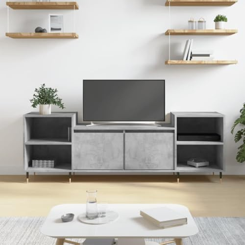 ZQQLVOO Mobile TV grigio cemento, 160 x 35 x 55 cm, mobile TV con 6 scomparti e ante in legno, mobile multimediale con robusto piano superiore per articoli decorativi