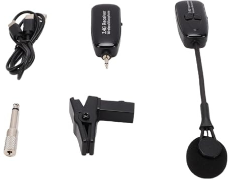 Sorandy Système de Micro sans Fil pour Saxophone, Micro sans Fil Professionnel 2,4 G, Microphone Directionnel à 360 Degrés avec Batterie Rechargeable, Idéal pour Guitare électrique Acoustique et