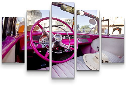 Paul Sinus Art Oldtimer in Havana, pinkes Lenkrad252 teiliges Wandbild auf Leinwand (Gesamtmaß: 150x100cm)
