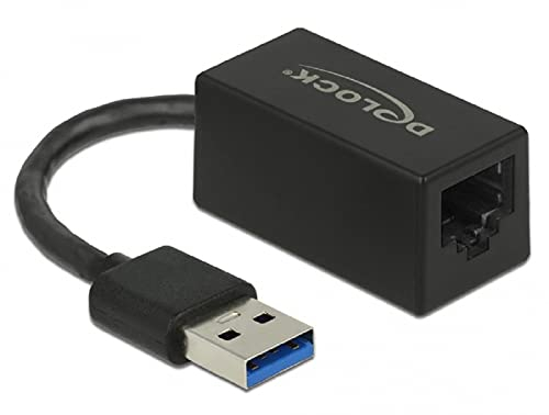 Delock Adapter SuperSpeed USB (USB 3.2 Gen 1) mit USB Typ-A Stecker > Gigabit LAN 10/100/1000 Mbps kompakt schwarz