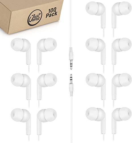 100x Pack | Bulk Basic Earbuds, Pearl White in-Ear Earbuds, Disposable Earphones, Affordable Headphones, 3.5 MM Audio Jack Earbuds for Schools, Kids, Classrooms & Libraries