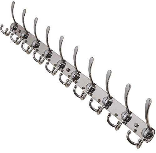 Dseap Garderobenleiste mit 10 haken, schwerlast 96cm Lang garderobenhaken, edelstahl wandgarderobe, kleiderhaken wand, hakenleiste garderobe für mantel hut handtuch handtasche, verchromt