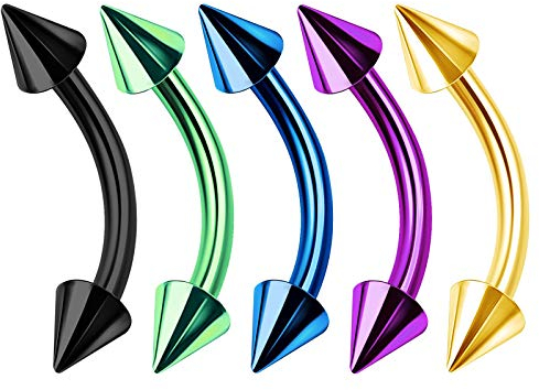 KJM FASHION 5 STK Eloxiert Banane Ohr 1,2 mm 16 g 8mm 5/16 3mm Kegel Eyebrow Helix Rook Labret Ohrringe Tragus Piercing Schmuck 3717