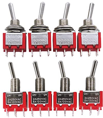 mxuteuk 8 pezzi MTS-202 6 Terminale 2 posizioni DPDT Mini interruttore a levetta in miniatura Cruscotto per auto ON/ON 5A 125V 2A 250V