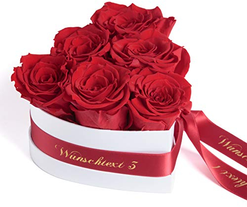 ROSEMARIE SCHULZ Heidelberg Blumenherz Infinity Rosenbox Herz mit WUNSCHTEXT personalisiert und konservierte Rosen Liebeserklärung Geschenk für Frauen (Wunschtext, Rot)