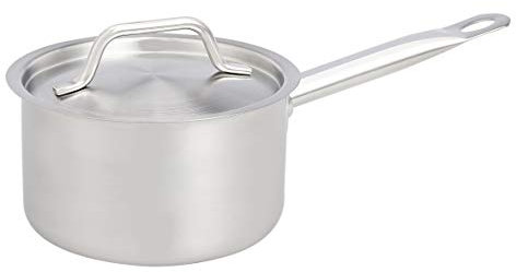 Amazon Basics Cacerola de acero inoxidable con revestimiento de aluminio, lados rectos y tapa, 1.9 litros, Plateado (Anteriormente Marca AmazonCommercial)