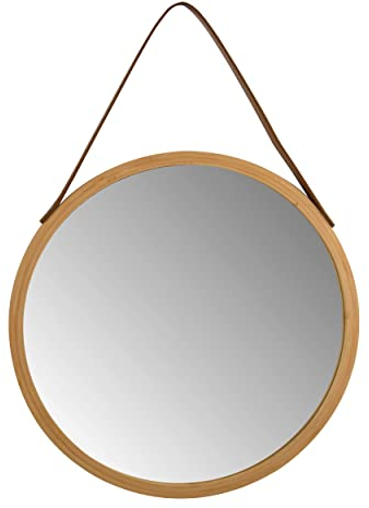 Spirella Adel Hängespiegel rund, Riemen, Rahmen aus Bambus, modern, Flur, Bad & Gäste WC, ∅: 40 cm, Natur, Brown