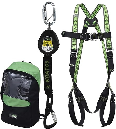 Kratos Safety Hubsteiger Sicherheitsset, Fallschutz-Set mit Gurt EN361, Höhensicherungsgerät, Rucksack, PSA
