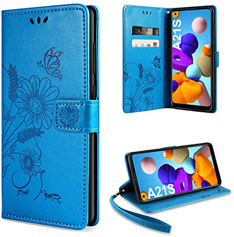 ivencase Handyhülle Kompatibel mit Galaxy A21s Hülle Flip Lederhülle, Handyhülle Book Case PU Leder Tasche Case und Magnet Kartenfach Schutzhülle (Blau)