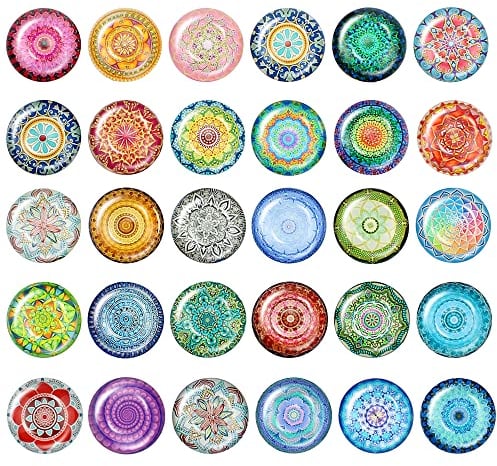 RtottiM 30 Stück Kühlschrankmagnete Set Mandala Ø30mm Glasmagnete Dekorative Magnete für Kühlschrank Magnettafel Trockenlöschbrett