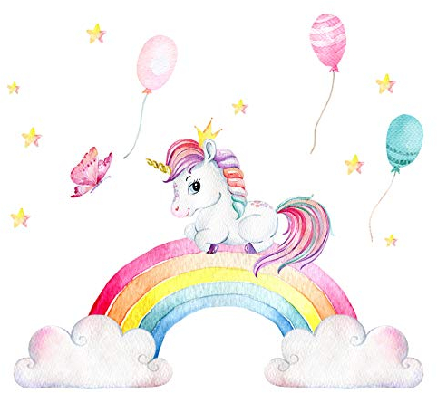 Little Deco Wandaufkleber Mädchenzimmer Einhorn mit Regenbogen I Wandbild 98 x 57 cm (BxH) I Sterne Wandtattoo Kinderzimmer Wandsticker Babyzimmer Aufkleber DL539-01