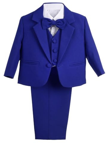Lito Angels Baby Boy Formal Dress Suit Wedding Outfit Wear, 5 Pieces Set (Blazer, Shirt, Waistcoat, Trousers, Bow Tie) Age 6 Months (Tag Number 6M), Royal Blue