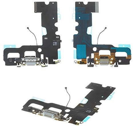 Flex Cable Repair Parts Replacement compatible with iPhone 7, (charge connector, white, with microphone, AAA)
