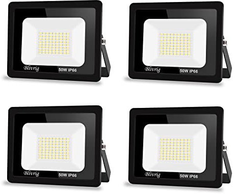 Blivrig 4 Packungen LED Strahler Außen 50W,5000LM LED Scheinwerfer Superhell LED Fluter 6000K Kaltes Weiß Aussenstrahler,Wasserdicht IP66 LED Außenleuchte Flutlicht für Hof, Garage, Sportplatz,Flur