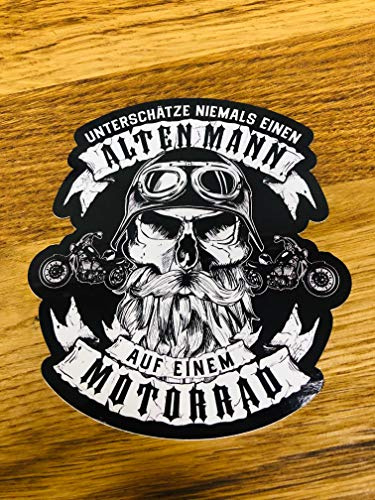 Unterschätze Niemals einen Alten Mann auf einem Motorrad Aufkleber Sticker Spruch Fun Bike Chopper Bobber Ehre Mi486