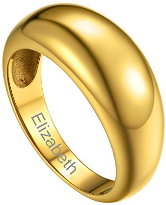 GOLDCHIC JEWELRY Individueller Glänzender Ring mit Namen/Wunsch Gravur Edelstahl Breite 8.8mm stapelbarer Ring Schmal Verlobungring Ehering Trauring Memoire Ring Ringgröße 62.1(19.8) in Gold