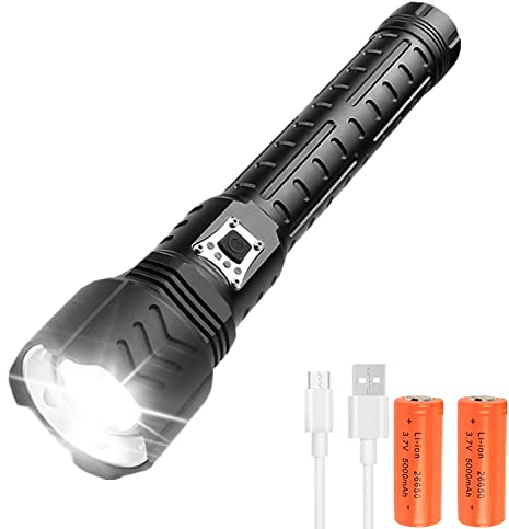 LUXNOVAQ 3000000 Lumens XHP90 LED Torch,Brightest Tactical XHP90 LED Flashlight Handheld Zoomable Light for Hiking,Camping,Emergency