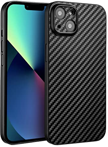 doupi UltraSlim Hülle kompatibel für iPhone 13 (6,1 Zoll), Carbon Fiber Look Ultra Dünn Handyhülle Cover Bumper Schutz Schale Hard Case Schutzhülle, Kohlefaser Optik schwarz