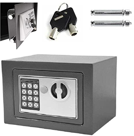 Kleiner elektronischer Mini Tresor Safe Schranktresor mit Zahlenschloss, Mini Digita, Elektronischer Safe, Doppelbolzenverriegelung, Feuerfester und Wasserdichter, Wandtresor, Möbeltresor (Grau)