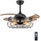 DuMaiWay 48 Retractable Ceiling Fans with Lights, Fandelier Industrial Caged Ceiling Fan with Remote Controller Vintage Style for Farmhouse/Living Room/Bedroom/Restaurant 5 Lights 4 Fan Blades