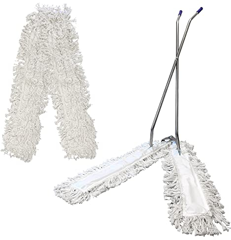V Sweeper Kit, Complete Industrial Dust Mop with 100cm Hard Floor Sweeper Heads and a Sturdy Scissor Mop Metal Frame, Easily Attracts Dust and Dirt for Large Surface Cleaning