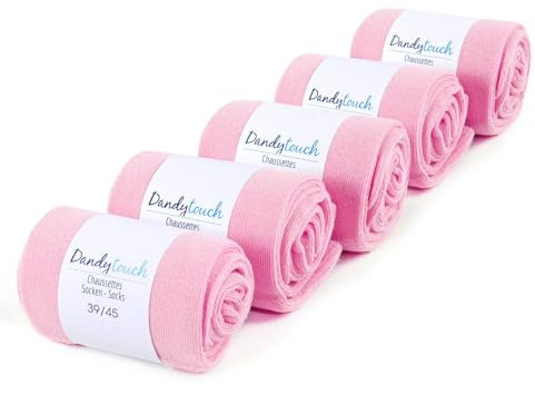 Dandytouch - Chaussettes Jersey en Coton – Rose – Chaussettes Homme Taille 39-45 - Fabriquées en Europe - Talon Pointe renforcés – Lot 5 paires - Mi hautes