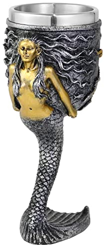 alikiki Fantasy Mermaid Octopus Wine Goblet - Sparkling Silver Tail Chalice Cup - 7oz Stainless Steel Drinking Vessel - Novelty Gothic Gifts for Birthday Men Women Bar Party Drinkware Decorations
