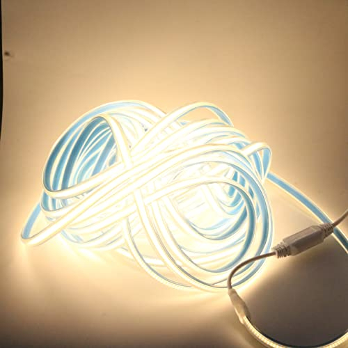 pcning COB LED Streifen 220 V 230 V 10 Meter Warmweiss, IP67 Wasserdicht Strip 280 led/m Bande 10M 3000K fur Outdoor Indoor
