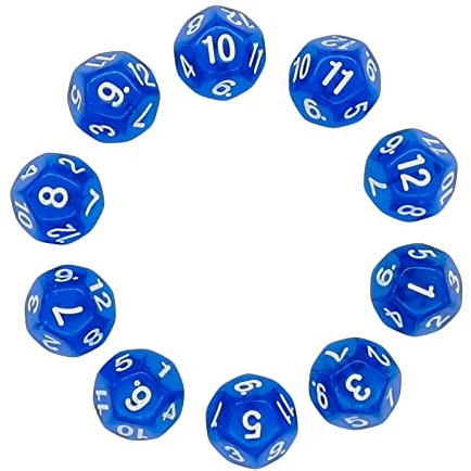 Würfel,10 pcs d12 Polyedrische Würfel Dice Set Vieleck Würfel für Dungeon und Dragons Pathfinder DND RPG MTG 20mm Transparent Blau
