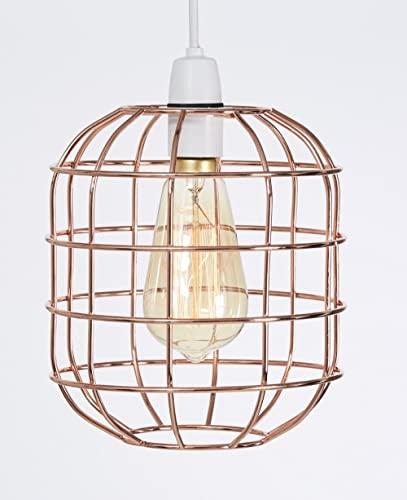 Retro Design Lichtschirm - Metalldraht Korb Käfig Lampenschirm - Deckenleuchte Lampenschirm - Drahtkäfig Lampenschirm - Industrie Vintage Stil - Easy Fit Metall Lampenschirm - Kupfer