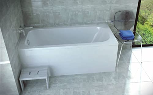 ECOLAM® Badewanne Wanne Rechteck Continea Acryl weiß 140x70 cm + Schürze Ablaufgarnitur Ab- und Überlauf Automatik Füße Silikon Komplett-Set