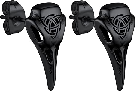 Bandmax Trinity Keltische Knoten Wikinger Ohrringe Edelstahl Schwarze Ohrstecker Raben Vogelschädel Ohrringe Piercing Ohr Ohrringe Punk Earrings Wikingerschmuck Accessoires