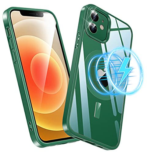 Losvick iPhone 12/12 Pro Magnetic Case - Compatible with MagSafe, Shockproof, Scratch-Resistant TPU + PC Cover Case for 6.1'' iPhone 12/12 Pro, Dark Green