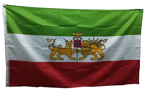 Stormflag Iran Flagge 3x5ft Iranische Royal Löwe Fahne Ehemalige Persien flaggens 90cmx150cm Polyester 90g mit Ösen mit Doppelnadel genäht.
