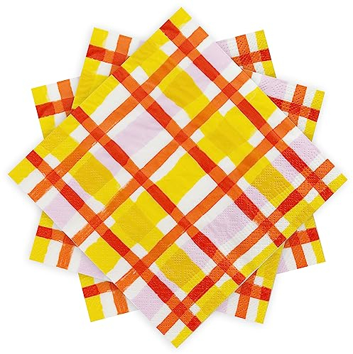 Talking Tables Servietten mit Gingham-Muster, bunte Papierservietten, Einweggeschirr für Ostern, Geburtstag, Picknick, Sommer, Decoupage - 20 Stück