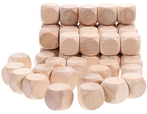 50 Stück Holzwürfel Blanko, DIY Leere Unbemalte Würfel mit Runden Ecken für Kunst & Handwerk Brettspiele, 20 mm