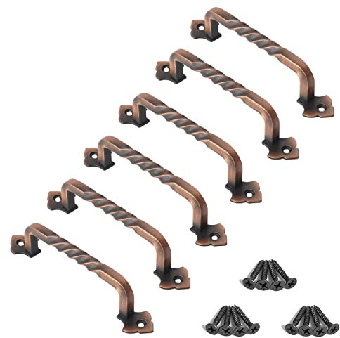 Ouvin 6 Pack Barn Door Pull Handle Hardware for Wooden Garden Gate Shed Cabinet Door (128mm/5inch Copper)