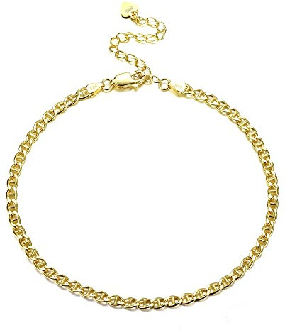 KRFY 925 Bracelet Cheville en Argent pour Femme 18K plaqué Or Blanc Massif Taille Diamant Cubain Figaro Chevrons Mariner Paperclip Link Chaîne Bracelets de Cheville pour Femme Bijoux de Plage Doré
