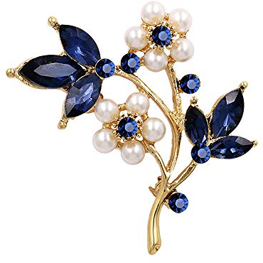 Brosche blau Kristall Pflanze Blatt Frauen Hut Tasche Jacke Abzeichen, Gold praktisch und beliebt Professionell verarbeitet