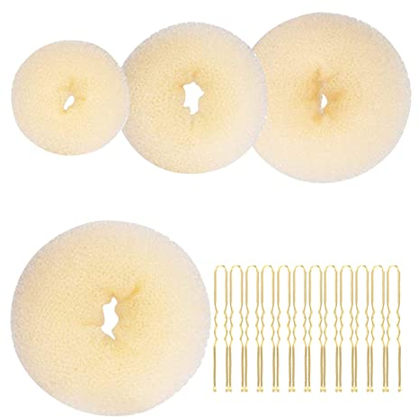 4pcs Hair Donut Hair Bun Shaper Set,4 Sizes Hair Donut Bun Ring With 20 Golden Bobby Pins,Chignon Bun Maker Hair Ring Style Accessories for Dancer Ballet Girls,Doughnut Bun Hair Accessories