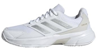 adidas Damen Courtjam Control 3 Tennis Shoes, Cloud White/Silver Metallic/Grey One, 39 1/3 EU