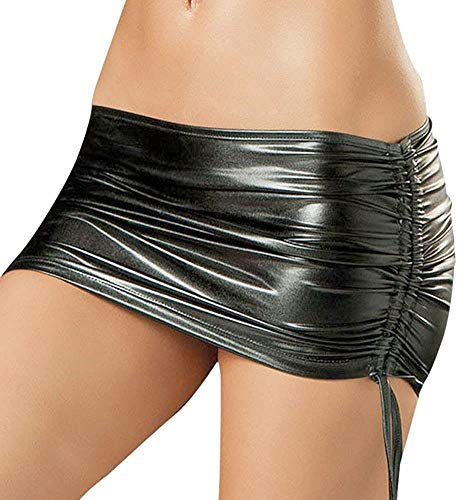 Czizitong Metallisch glänzendes PVC-Leder Plissierte Clubwear-Party-Bleistift-Miniröcke für Damen (Schwarz)