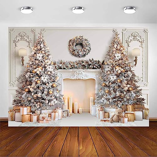Avezano Weihnachts-Hintergrund, weißer Kamin, Winter, Weihnachten, Fotohintergrund, Weihnachtsbaum, Familie, Kinder, Weihnachten, Urlaub, Party, Dekoration, Fotoautomaten-Requisiten (2,1 x 1,5 m)