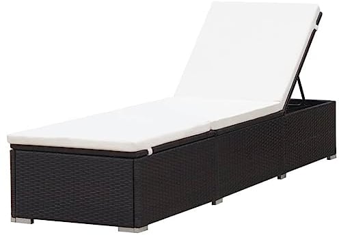 vidaXL Sonnenliege mit Cremeweißer Auflage, Gartenliege mit Stahlgestell, Relaxliege für Garten Terrasse, Strandliege, Braun Poly Rattan