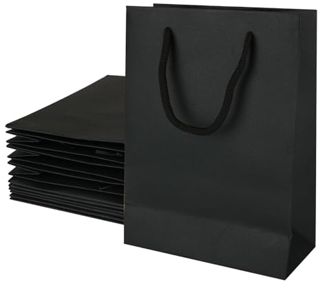 WOPPLXY 30 Stück Papiertüten Schwarz, 15 x 7 x 20cm Geschenktüte Wiederverwendbare Kraftpapier, Geschenktaschen für Hochzeits, Geburtstagsgeschenke, Weihnachten Partyfeiern, Merchandise Einkaufen