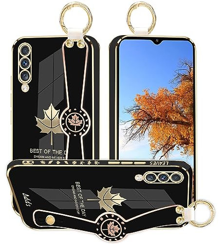 Kainevy pour Coque Samsung A50 avec Anneau et Support Dragonne pour Femme Fille, Etui Protection Antichoc Silicone Souple Ultra Fine pour Samsung Galaxy A50 Housse Chic Aesthetic Luxe (Noir)