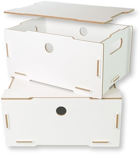 clipfritz - set de 2 - Caja Blanca con Tapa Apilable - Madera MDF - 29x19x14 cm - Cesta almacenaje baño, organizadoras. Storage cocina Cestas organizadoras infantil. Cajas decorativas, Cofre regalo
