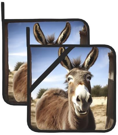 Lot de 2 maniques imprimées drôles d'âne pour cuisine, maniques avec poches, résistantes à la chaleur, antidérapantes, pour cuisine, barbecue, pâtisserie